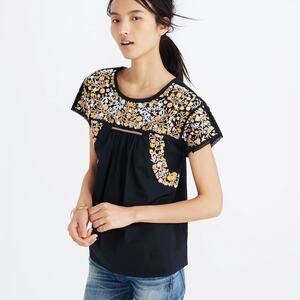 Madewell Embroidered Springtime Top in True Black Size XS